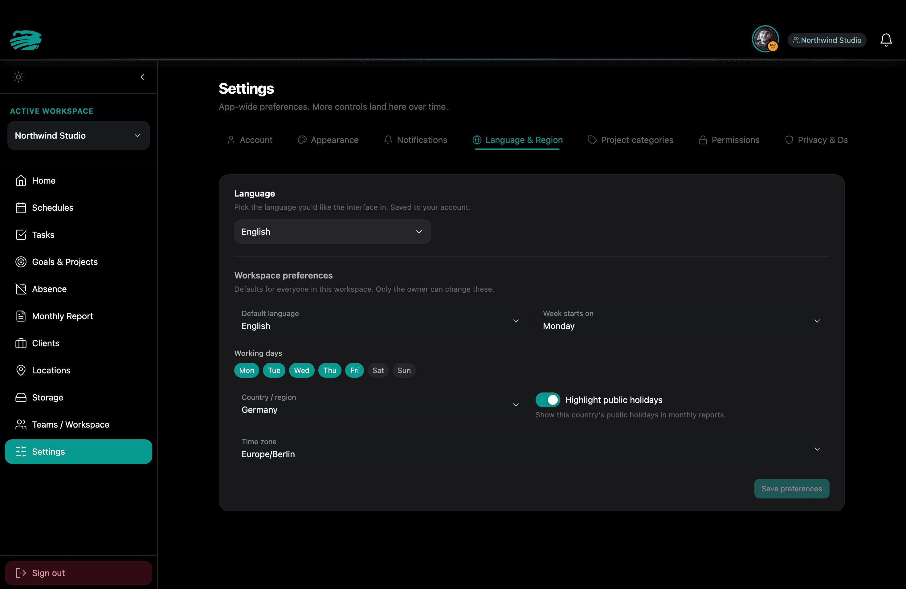 Clock-M language and region settings