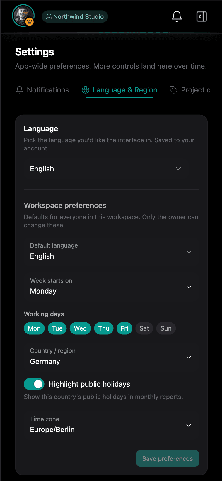 Clock-M language and region settings